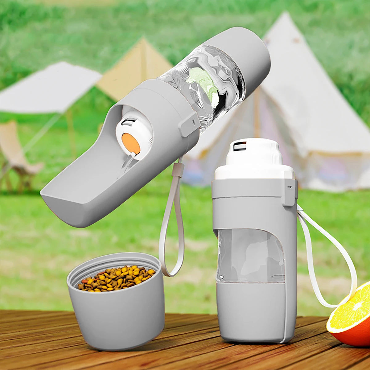 Tragbare Wasserflasche für Hunde & Katzen – Mit Futterbehälter & Napf